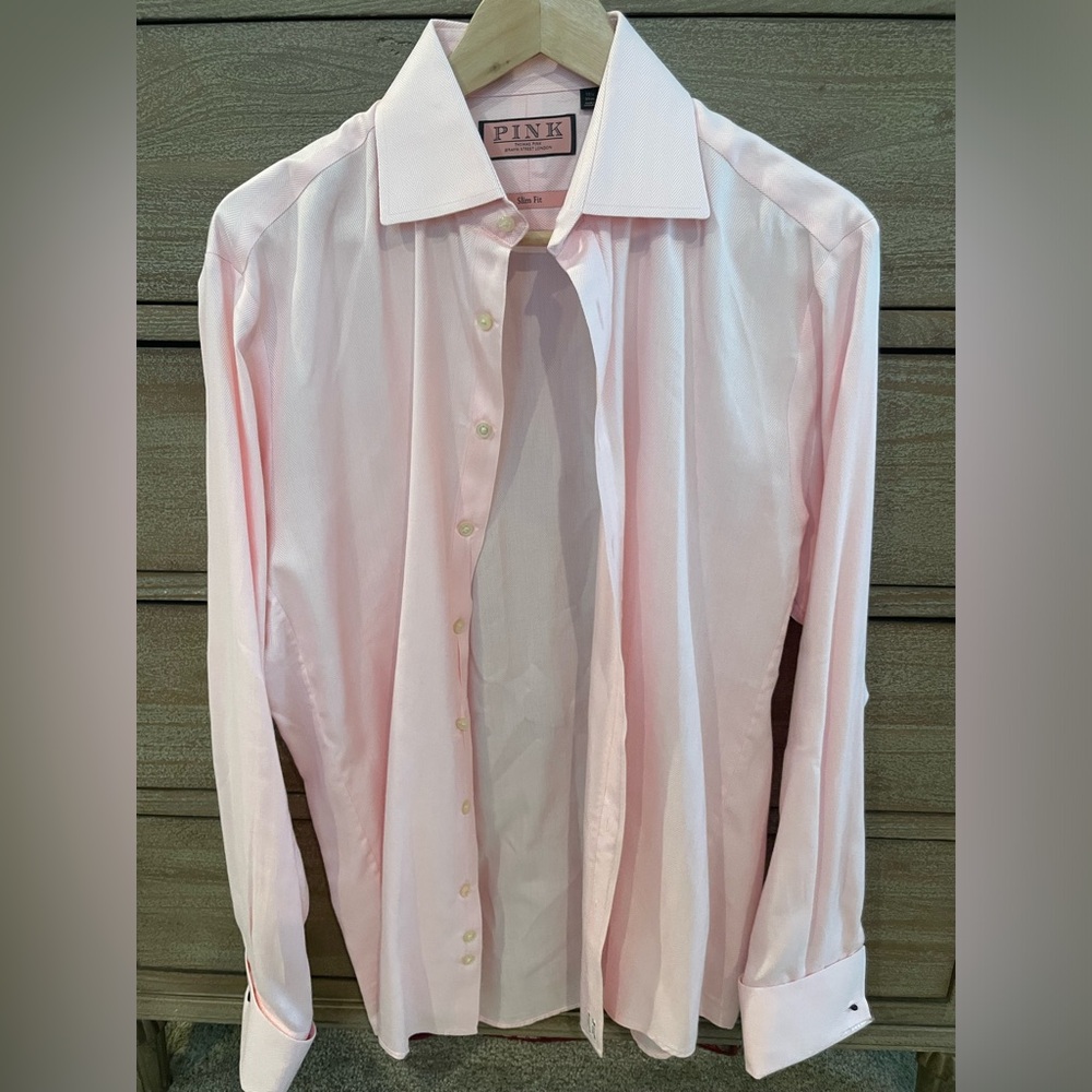 THOMAS PINK Cotton Dress Shirt Slim Fit French Cuff Pink 15.5